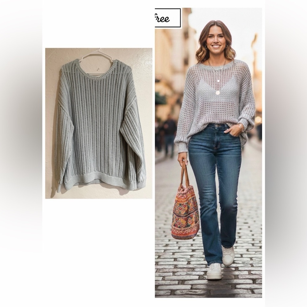 Wilfred Free Women's Bluish Gray Cotton Blend Knit Sweater size L